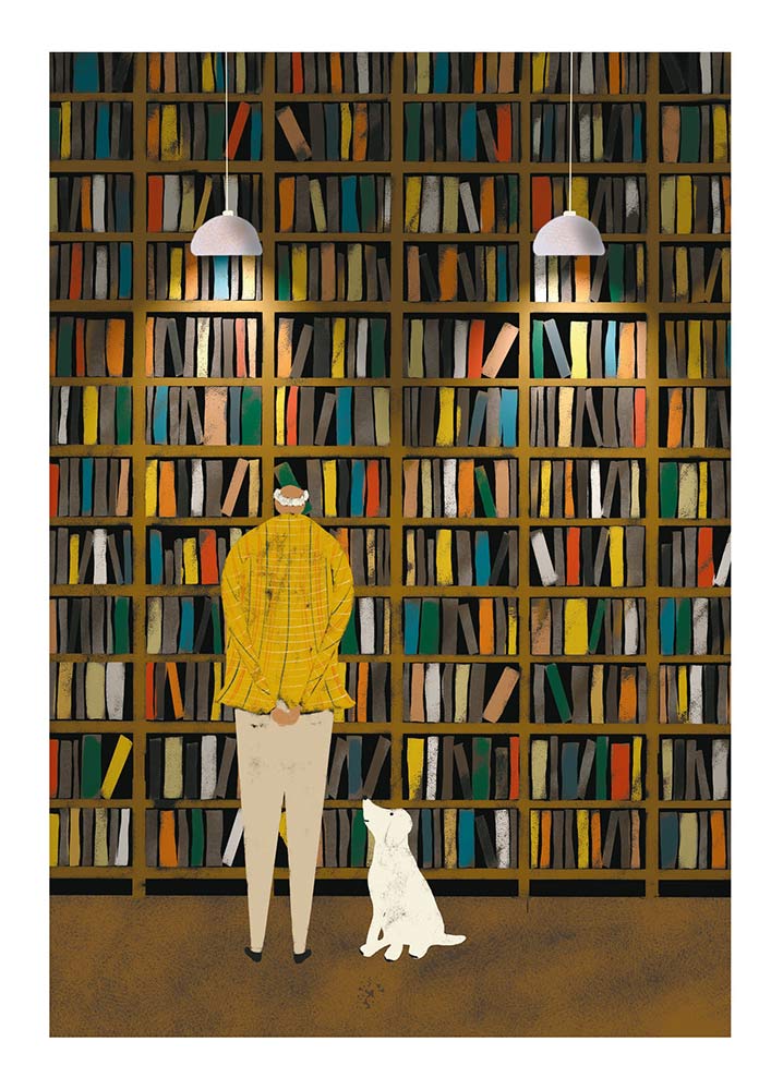 Man and Dog With Books