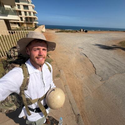 James Lewis, a 26-year-old football coach from Rugeley, dribbling a football through Rabat, the capital of Morocco, during his 2,000-mile fundraising challenge for St Giles Hospice.